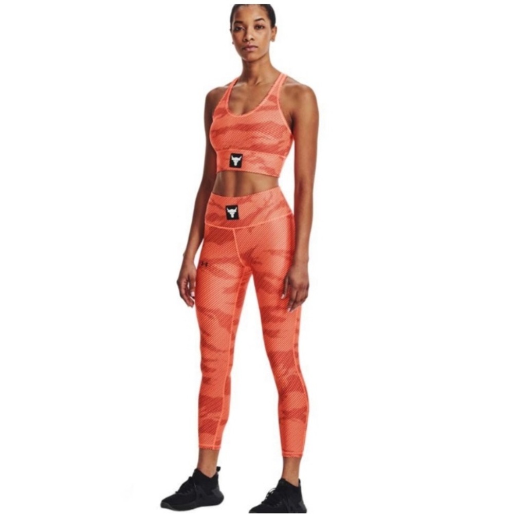 NWOT SET Under Armour Leggings Bra Rock Electric Tangerine Womens Medium